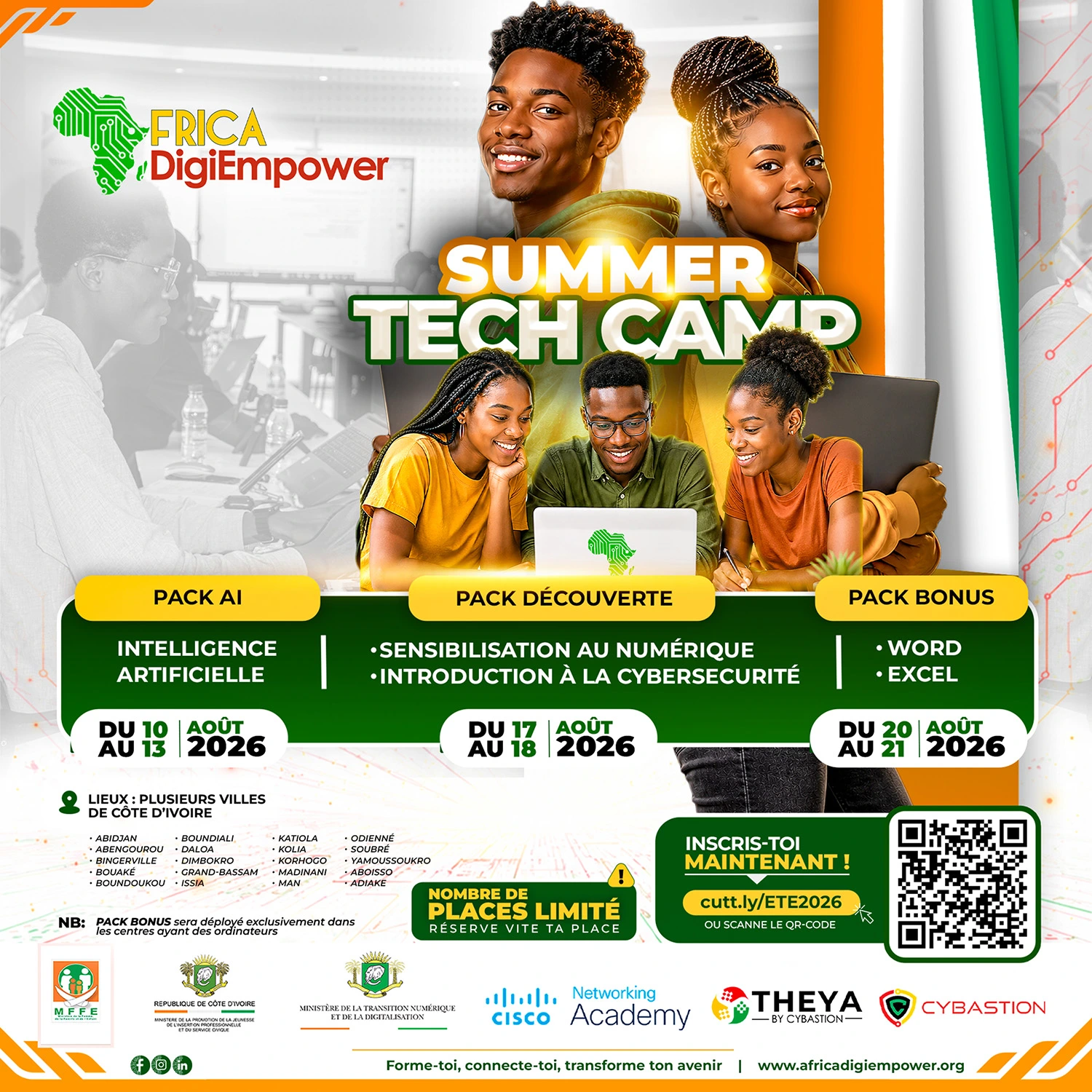 Summer tech camp 2026 square aaa-Africa DigiEmpower formations gratuites pour les jeunes. design by adambita237