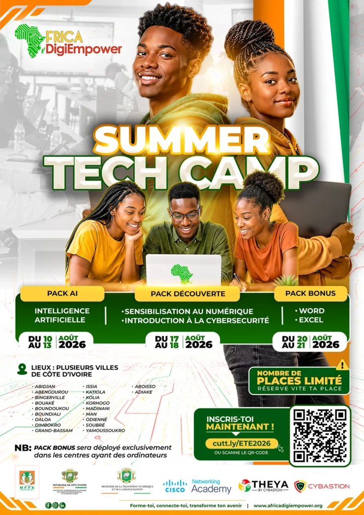 Summer tech camp 2026 a4 aaa-Africa DigiEmpower formations gratuites pour les jeunes. design by adambita237