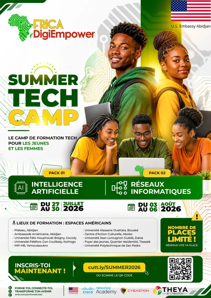 Summer tech camp 2026 a40000-Africa DigiEmpower formations gratuites pour les jeunes. design by adambita237